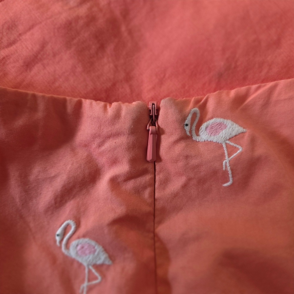 Talbots Cotton Flamingo Skirt Womens 10P Coral Embroirdery Preppy Vacation - Picture 6 of 9